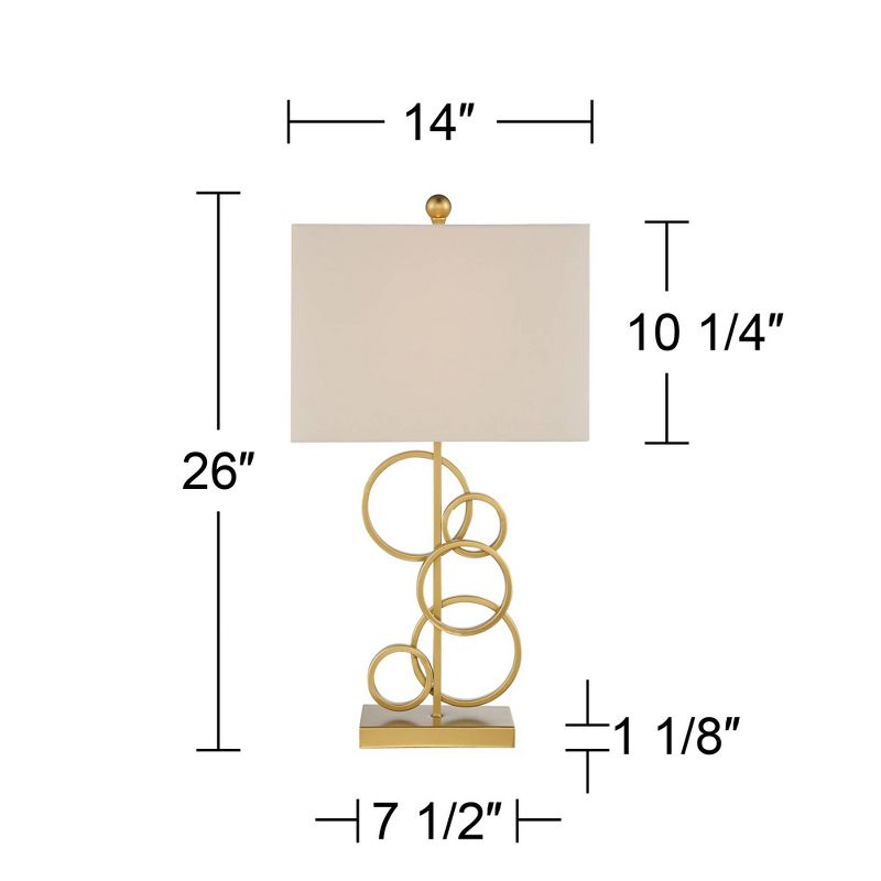360 Lighting Saul Modern Table Lamp 26" High Brass Gold Metal Open Rings Oatmeal Fabric Rectangular Shade for Bedroom Living Room Bedside Nightstand, 4 of 9