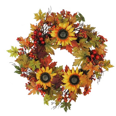 Northlight 24” Unlit Artificial Fall Leaf, Berry And Sunflower ...