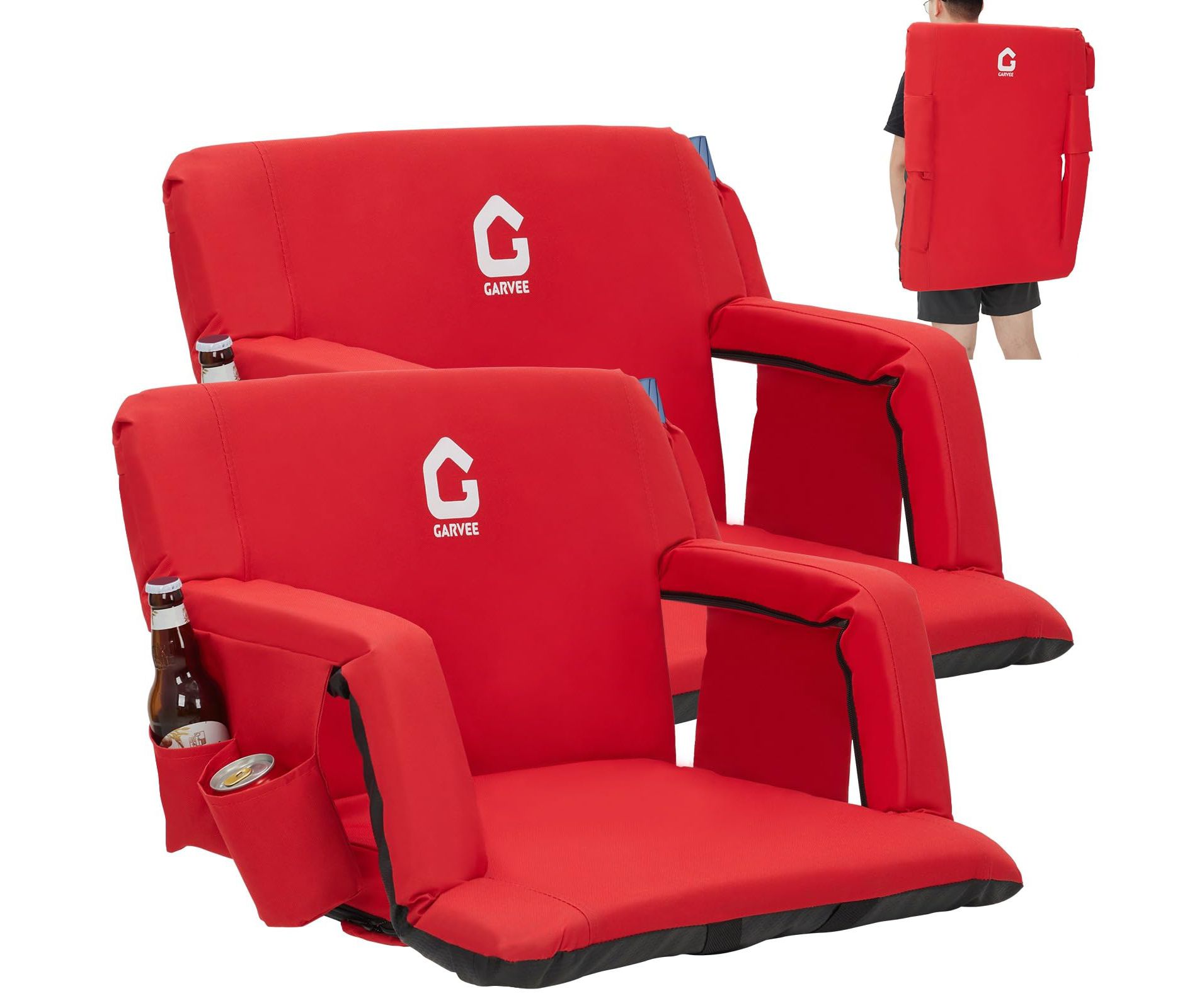 Stadium Seats with Back Support and Padded Cushion - Extra Wide 24.5" Bleacher Chair with Anti-Slip Mat,Red