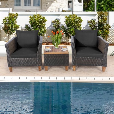 Tangkula 3pcs Outdoor Patio Rattan Wicker Conversation Set W/cushions ...