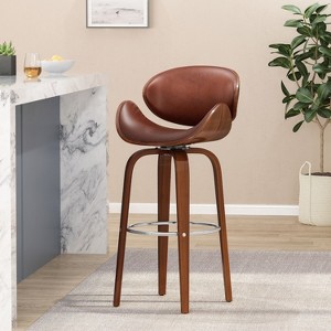 Okak Upholstered Swivel Adjustable Height Bar Stools with Footstools,Single PU Leather Counter Chairs for Dining Rooms - 1 of 4