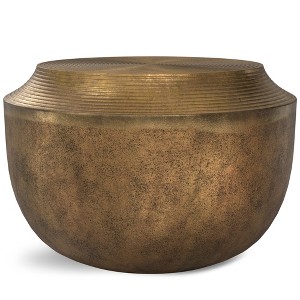 Cast Aluminum Drum Coffee Table with Raised Circular Top, Antique Brass Finish, Ideal for Living Room or Family Room - 1 of 4