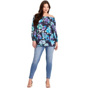 Avenue Women's Plus Size Convertible Peasant Top - 1 of 4