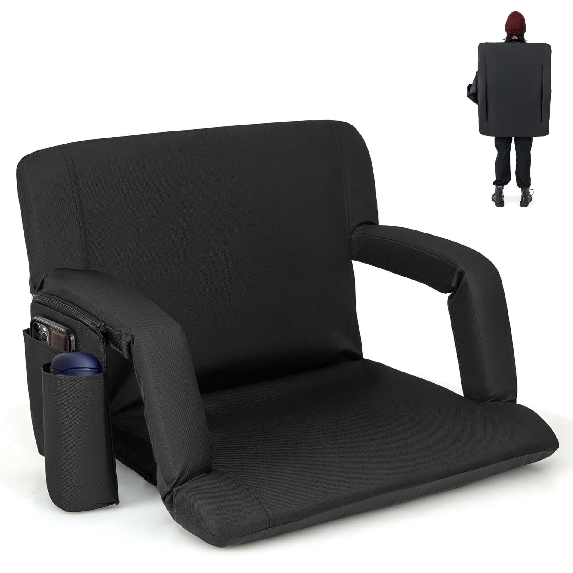 Costway 1 PCS Stadium Seat for Bleachers Bleacher Chair with 6 Adjustable Positions Back Support Black