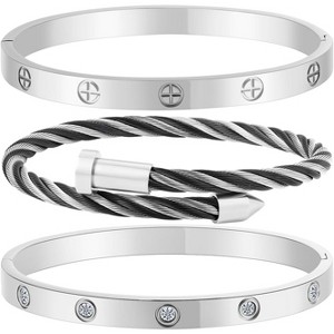 Gold Stackable Bracelets for Women - 3 Piece Stainless Steel Bangles with Love & Friendship Theme, Crystal Accents - 1 of 4