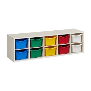 ECR4Kids Streamline 10 Cubby Tray Cabinet with 10 Scoop Front Storage Bins, 2x5, White Wash - 1 of 4