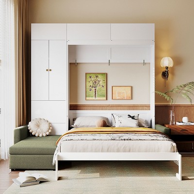 Queen Size Murphy Bed with Sofa and Shelves for Bedroom or Apartment