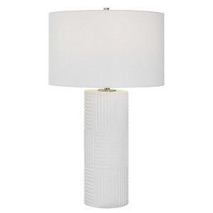 Uttermost Patchwork Table Lamp – 27.5"H White Ceramic with Linear Ridges & Brushed Nickel Accents - 1 of 4