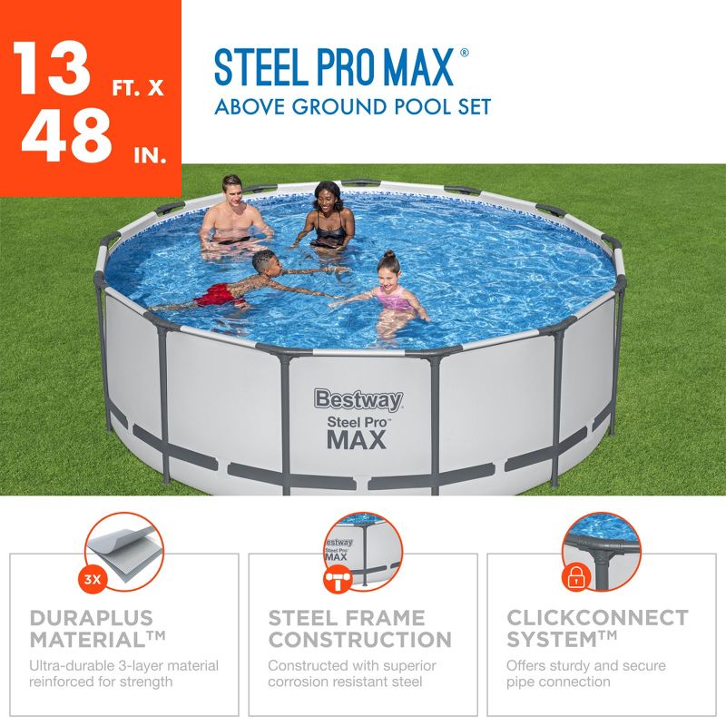 Bestway Steel Pro MAX Round Above Ground Swimming Pool Set with Metal Frame Filter Pump, Ladder, and Cover, 4 of 9