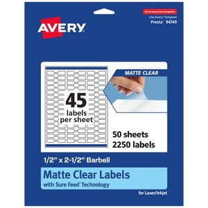 Avery Matte Clear Labels,  1/2" x 2-1/2" Barbell - 1 of 4