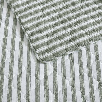 Ivory and Sage Reversible Cotton King Quilt Set