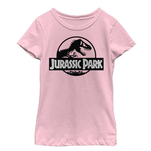 Girl's Jurassic Park Black and White Logo T-Shirt - Light Pink - Medium