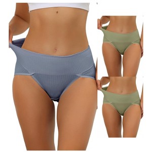 Allegra K Women's Hi-Cut Ribbed High Waist Tummy Control Available in Plus Size Briefs 3 Packs - 1 of 4