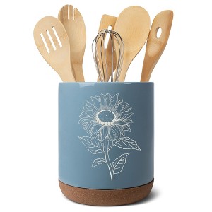 Elanze Designs Kitchen Utensil Holder With Non Slip Cork Base Large 8 Inch Ceramic Storage Crock Botanical Nature Countertop Organizer Farmhouse - 1 of 4