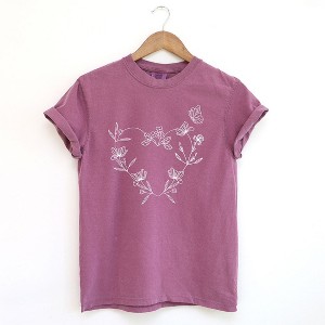 Simply Sage Market Women's Butterfly and Floral Heart Short Sleeve Garment Dyed Tee - 1 of 4