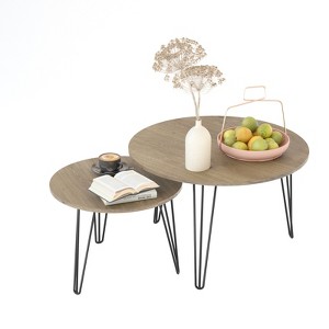 FONTOI 27.6" Round Nesting Coffee Table Set of 2, Circular Nesting End Table Set for Living Room Bedroom,Brown, 27.56"*17.72"*27.56" - 1 of 4