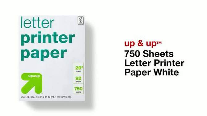 750 Sheets Letter Printer Paper White - up &#38; up&#8482;, 2 of 5, play video