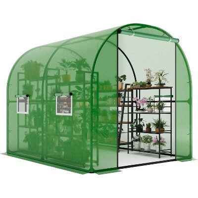 Premium Outdoor Greenhouse 8.2x6.6x6.6FT, Upgraded Heavy Duty Portable Walk in Frame, Large Garden Plant Hot Hoop House for Outdoors，Green