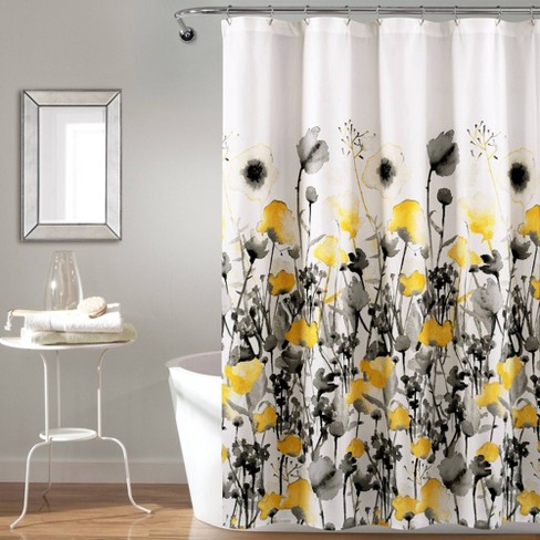 Zuri Flora Shower Curtain Yellow/Gray   Lush Dcor : Target