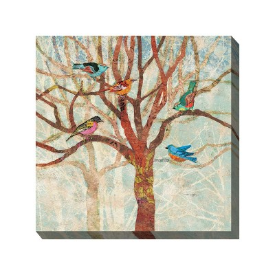 Cottage Garden West of The Wind Family Tree Colorful 24 x 24 Inch Waterproof Gallery Wrapped Canvas, Outdoor Garden, Yard, Patio All Weather Hanging