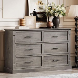 Farmhouse 6 Drawers Dresser, 47" Long Wood Closet Dressers Organizer, Rustic Chest of Drawers - 1 of 4