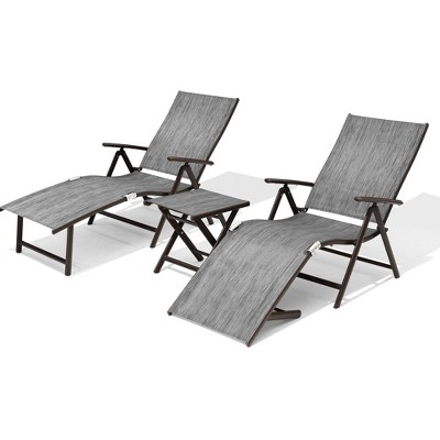 Pellebant Outdoor Aluminum Adjustable Folding Chaise Lounge Chairs and Foldable Side Table