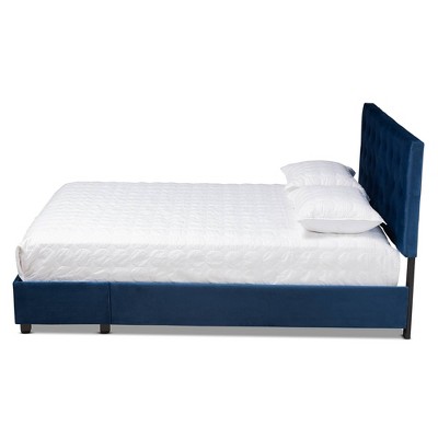 Navy Blue Velvet Queen Storage Bed with Tufted Headboard