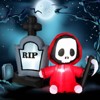 Tangkula 5 FT Tall Halloween Inflatable Decoration Blow Up Grim Reaper Ghost & Tombstone with Bright LED Lights Metal Ground Stakes - 2 of 4