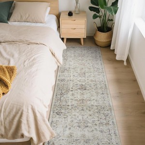 Area Rug Washable Rugs Vintage Floral Low Pile Area Rugs Non-Slip Backing Carpet for Bedroom - 1 of 4