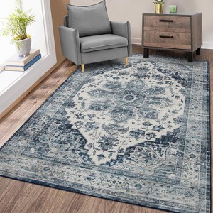 Machine Washable Low Pile Area Rugs - Non Slip Boho Vintage Indoor Carpet, Stain Resistant, Foldable for Living Room, Bedroom, Dining Room - 1 of 4