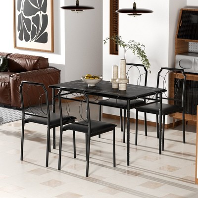 VECELO 5 Pieces Sets, Industrial Counter Height Tabletop with Bar Stools, Rectangle Breakfast Table and Chairs for Dining
