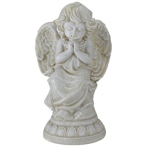 Northlight 9" Ivory Praying Angel on Pedestal Outdoor Garden Statue - 1 of 4