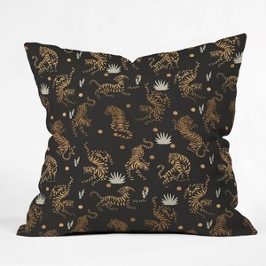 16"x16" Marta Barragan Camarasa Golden Tigers Throw Pillow Black - Deny Designs: Indoor Square Cushion - 1 of 4