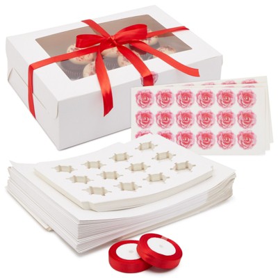 Stockroom Plus 50 Pieces White Bakery Boxes with Windows & Cupcake Holders, 13 x 4 x 9 in