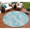 Teal Blue Aqua And Ivory Abstract Washable Indoor Outdoor Area Rug - 2 of 4