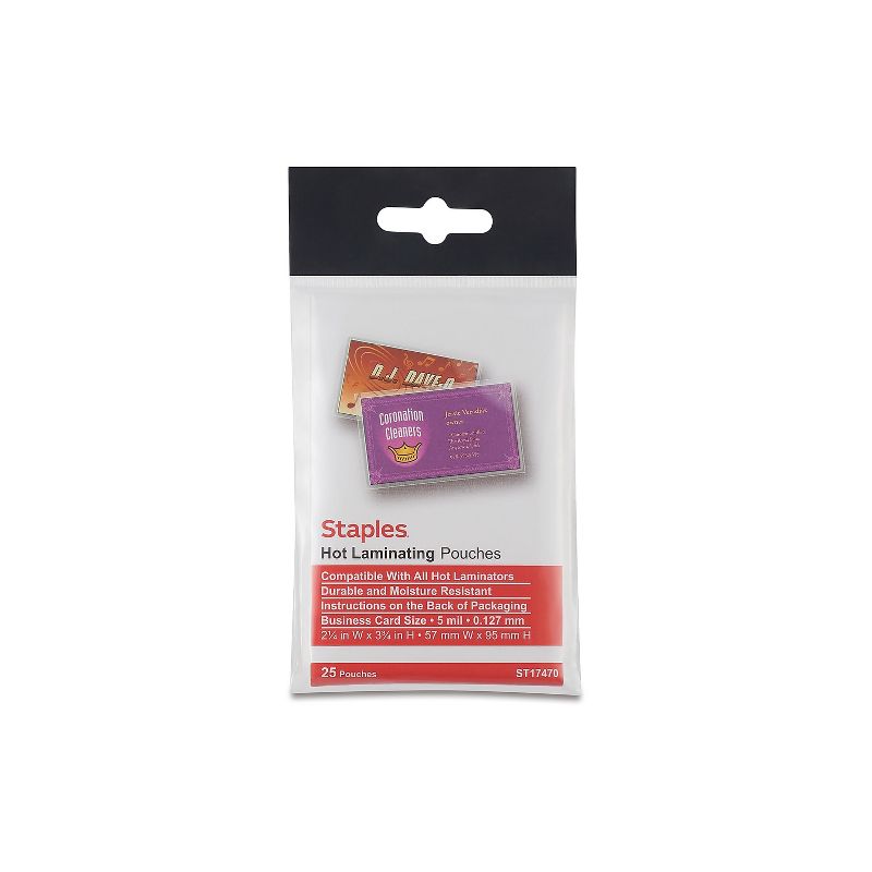 Staples 5 mil Index Card Size Thermal Laminating Pouches 25 pack 17471, 1 of 6