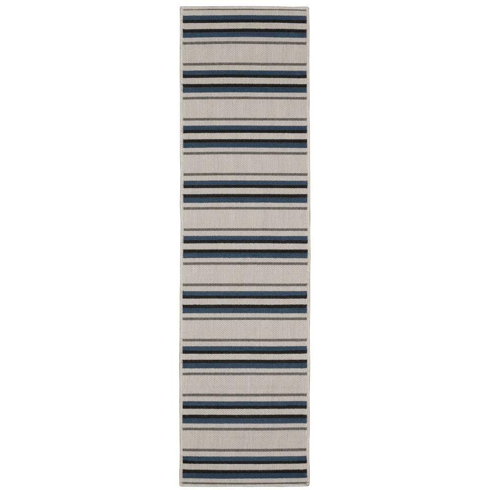  Runner Trinity Textured Multi-Striped Patio Area Rug Beige/Blue