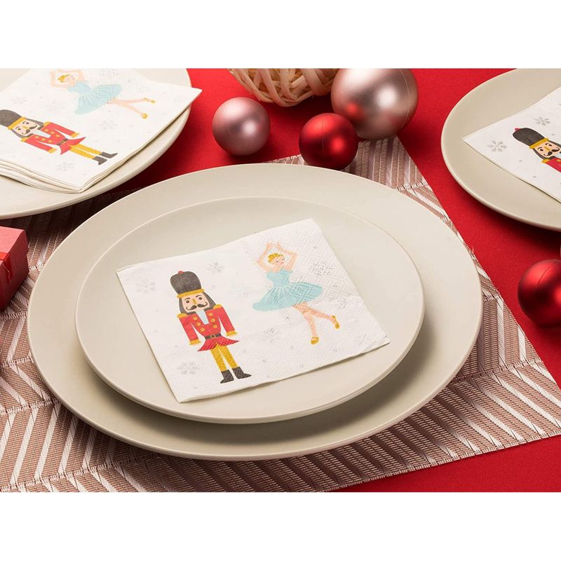 Juvale 100-Pack Nutcracker Princess Disposable Paper Cocktail Napkins, Christmas Holiday Party Supplies, 3 of 8