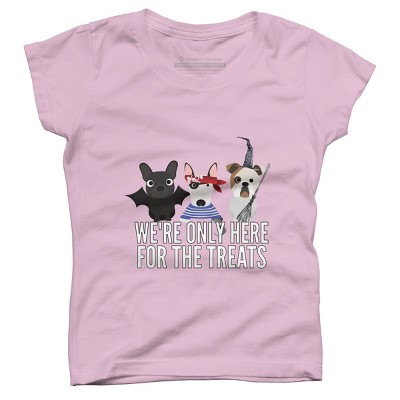 Girl's Design By Humans Dog Halloween - We're Only Here For The Treats By PedigreePrints T-Shirt