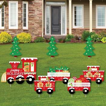 Big Dot of Happiness Christmas Train - Yard Sign and Outdoor Lawn Decorations - Holiday Party Yard Signs - Set of 8