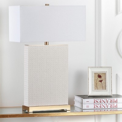 Arcadian Cream Faux Leather Geometric Table Lamp Set of 2