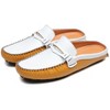 Santimon Mens Penny Mules Leather Slip on Shoes Casual Office Backless Loafers White Tan - 4 of 4