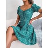 Womens Floral Ruffle Dress Short Sleeve Front Tie Summer Dress Sweetheart Neck Smock Dress Empire Waist Ruffle Sleeve Midi Skater Dress - 4 of 4
