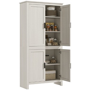 HOMCOM 64" 4-Door Kitchen Pantry, Freestanding Storage Cabinet with 3 Adjustable Shelves for Kitchen, Dining or Living Room, Antique White - 1 of 4