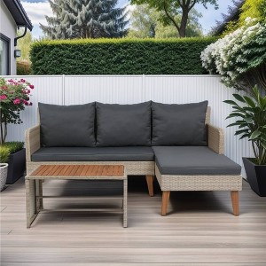 Nestfair 3pc Wicker Outdoor Sectional Set with Cushions Dark Gray - 1 of 4