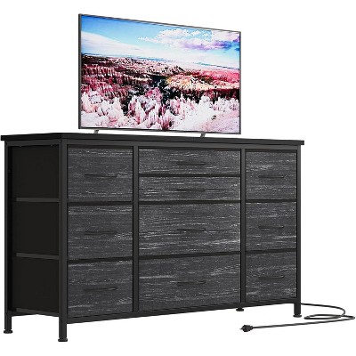 10 Drawer Dresser, 55 Inch TV Stand with Power Outlet Entertainment Center, Fabric Drawer Storage for Bedroom, Living Room, Wardrobe