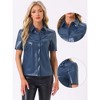 INSPIRE CHIC Women's PU Leather Button Down Short Sleeve Collar Party Club Top - 2 of 4