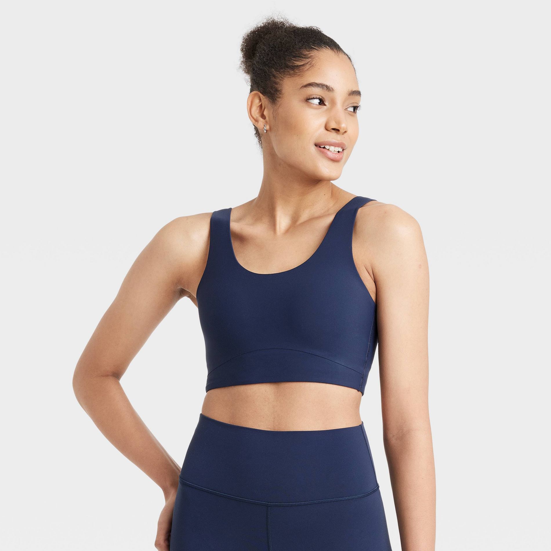 Women's Everyday Soft Medium Support Longline Sports Bra - All In Motion™ Navy Blue M: Moisture Wicking, Quick Drying, Padded Cup