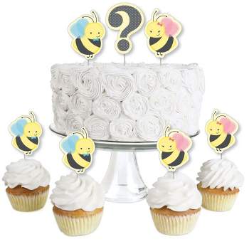 24pcs Bee Cake Topper Glitter Bumble Bee Cupcake Toppers Dessert Cake Decor  For Baby Shower Gender Reveal Birthday
