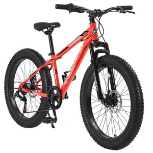 SEVOBAL Bicycles 24 Inch Fat Tire Mountain Bike Full Shimano 7 Speed Dual Disc Brakes Front Suspension, Orange, 67"*25"*40" - 1 of 4